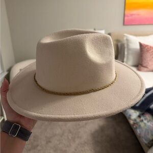 Elegant Cream Fedora Hat with Gold Accent